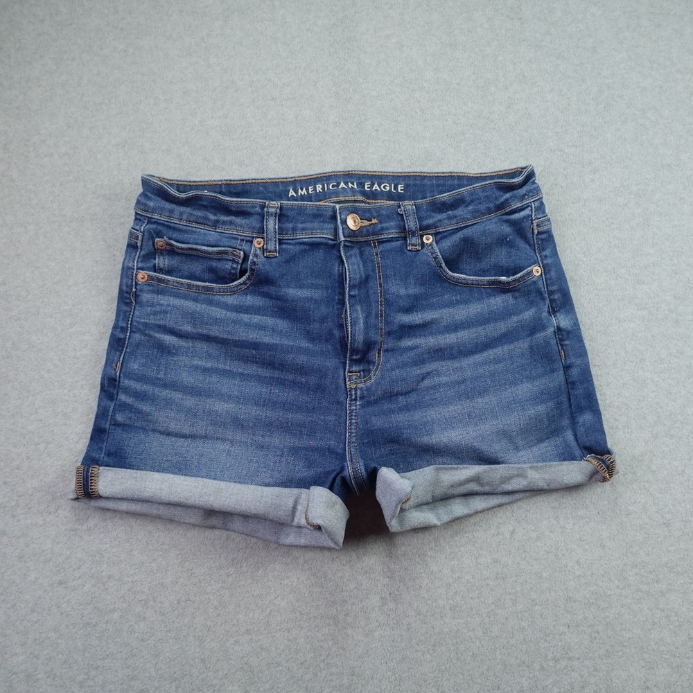 American Eagle Shorts Women 12 Blue‎ Denim Super High-Rise Shortie Next Level